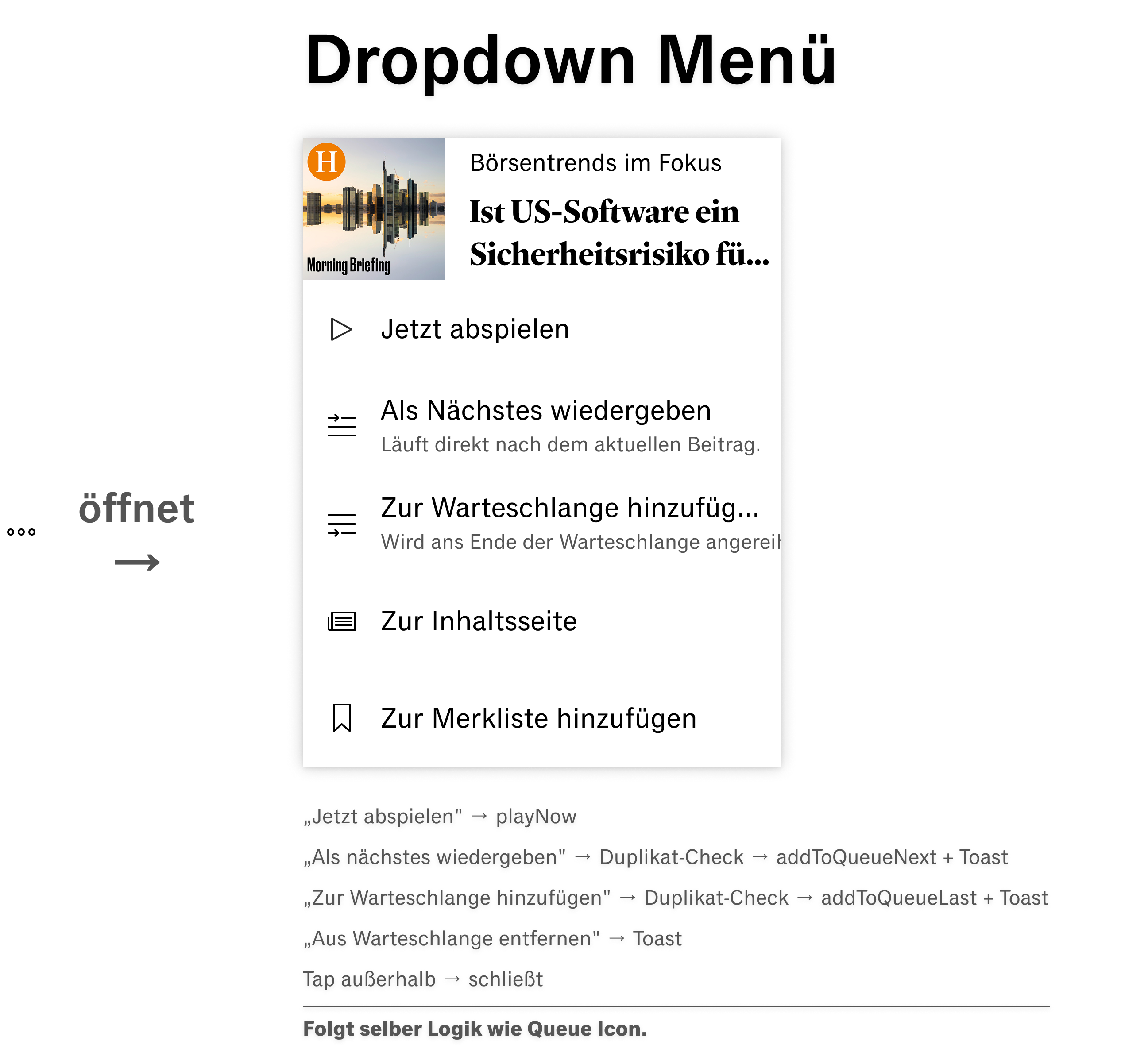Audio context menu with play now, play next and add-to-queue options