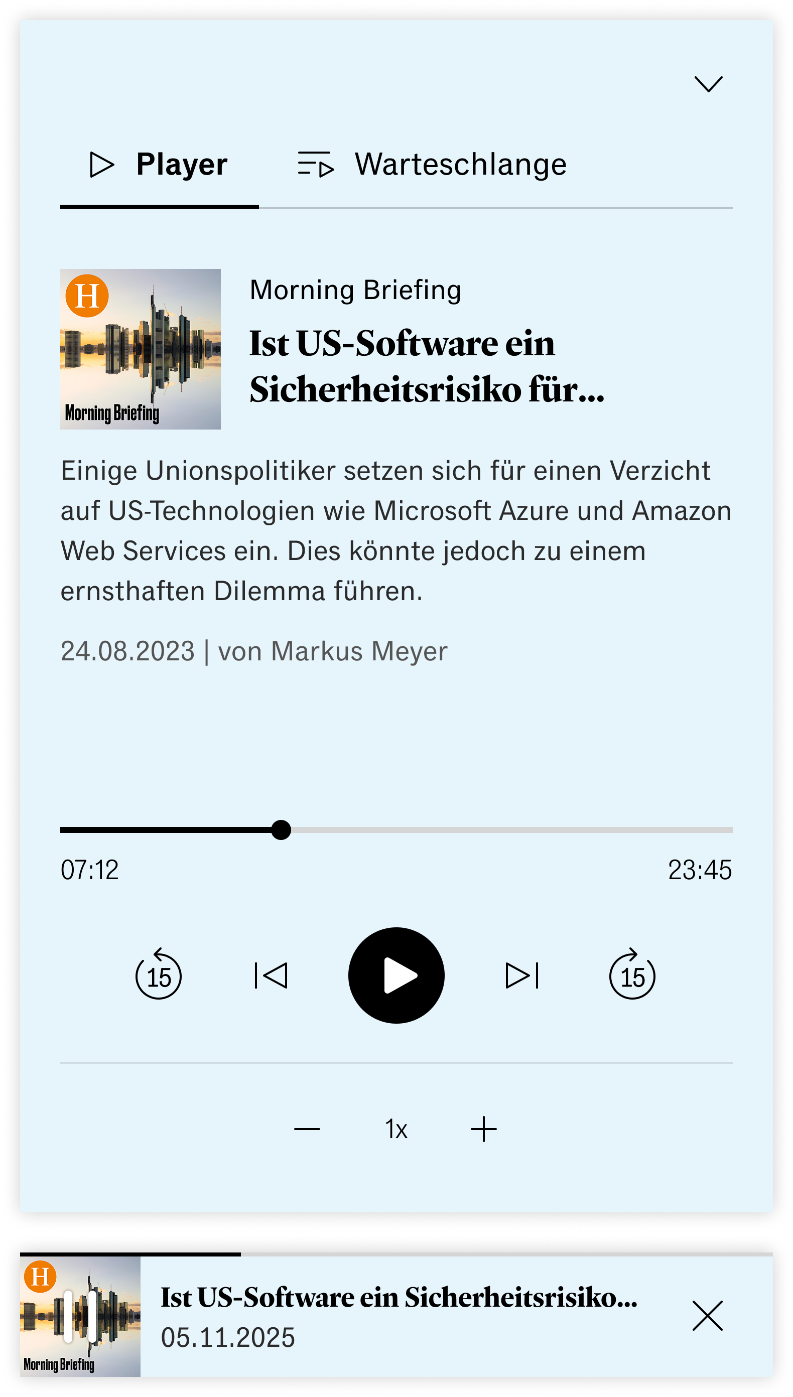 Expanded audio player and persistent mini-player